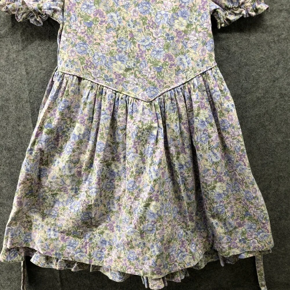 Vintage Girls‎ 6X Floral Dress Puff Sleeve Purple A-Line Prairie Cottagecore 80s